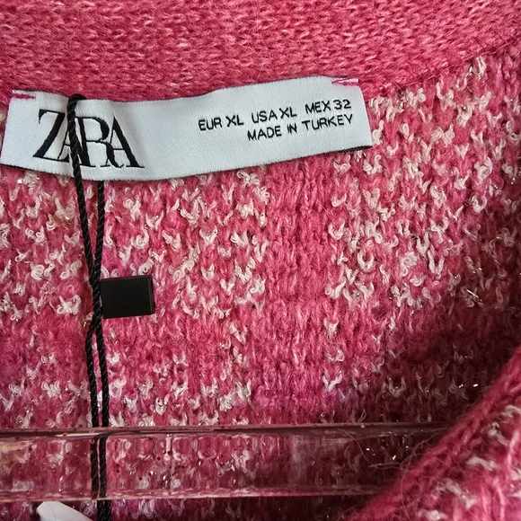 ZARA, New, Pink Tweed Texutred Weave Knit Cropped Blogger Fav Cardigan SZ XL - Picture 11 of 15